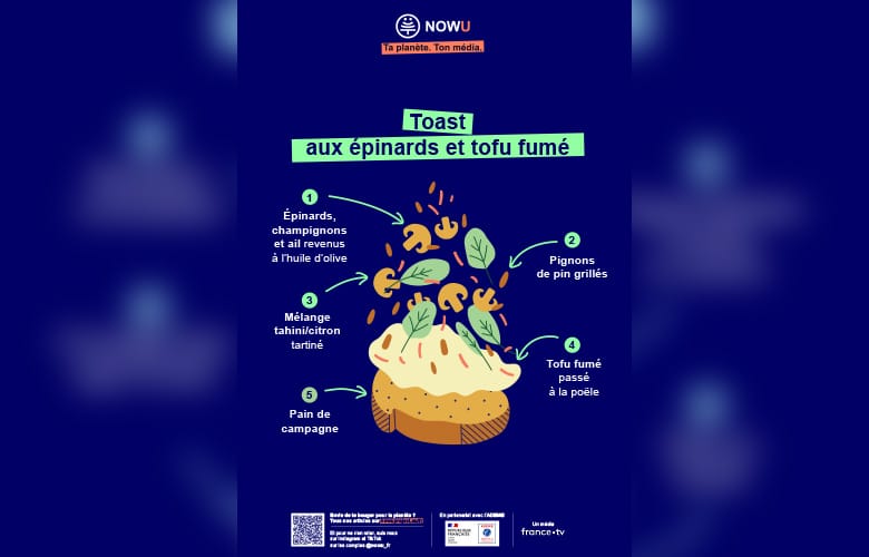 Infographie - Recette du toast aux épinards et tofu fumé