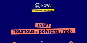 Vignette - Infographie - Recette du toast houmous, poivrons et noix