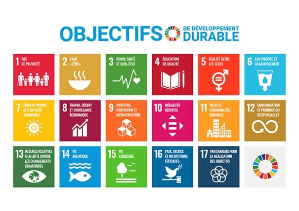 Infographie - Les 17 objectifs de développement durable (transcription ci-après)